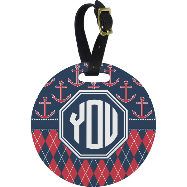 Custom Anchors & Argyle Plastic Luggage Tag - Round (Personalized)