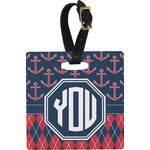Anchors & Argyle Plastic Luggage Tag - Square w/ Monogram