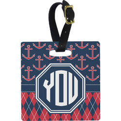 Anchors & Argyle Plastic Luggage Tag - Square w/ Monogram