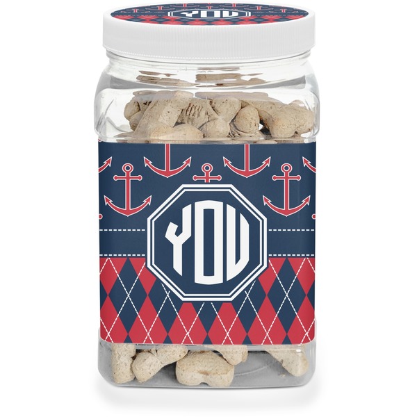 Custom Anchors & Argyle Dog Treat Jar (Personalized)