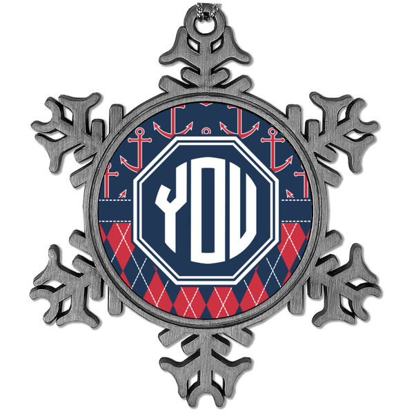 Custom Anchors & Argyle Vintage Snowflake Ornament (Personalized)