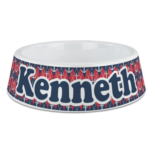 Custom Anchors & Argyle Plastic Dog Bowl - Large (Personalized)