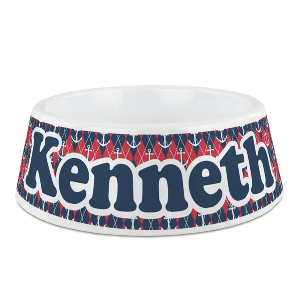 Custom Anchors & Argyle Plastic Dog Bowl - Medium (Personalized)