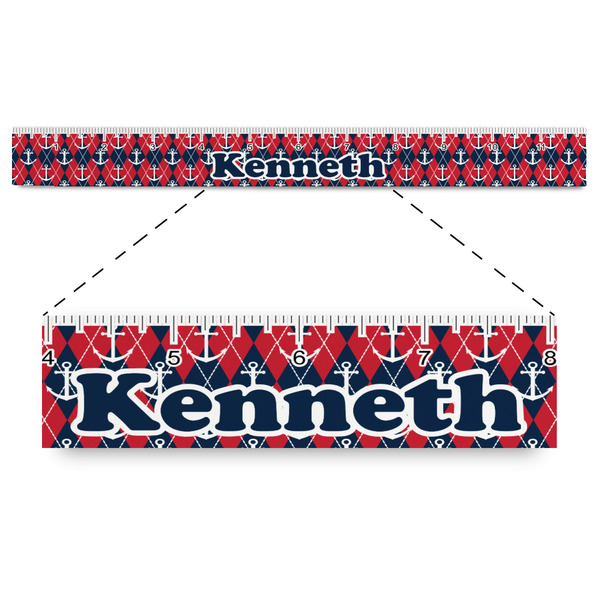 Custom Anchors & Argyle Plastic Ruler - 12" (Personalized)