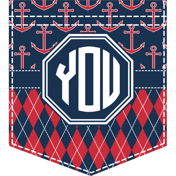 Custom Anchors & Argyle Iron On Faux Pocket (Personalized)