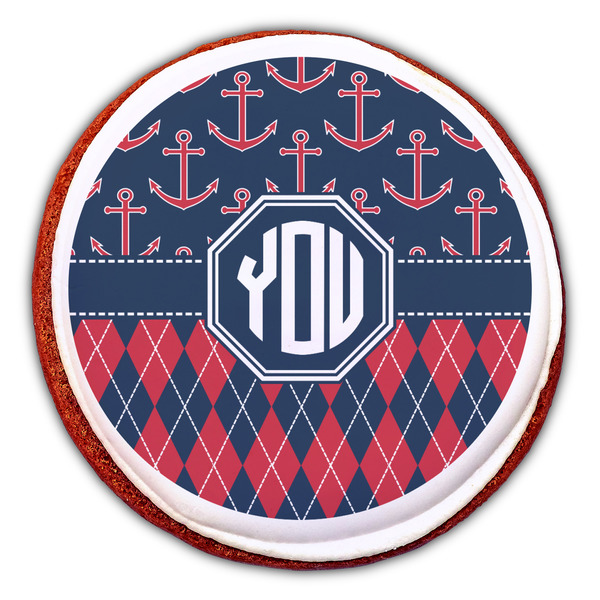 Anchors & Argyle Printed Icing Circle - Large - On Cookie