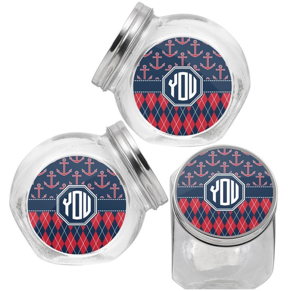 Anchors & Argyle Puppy Treat Jar - Top Left Right