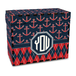 Anchors & Argyle Wood Recipe Box - Full Color Print (Personalized)