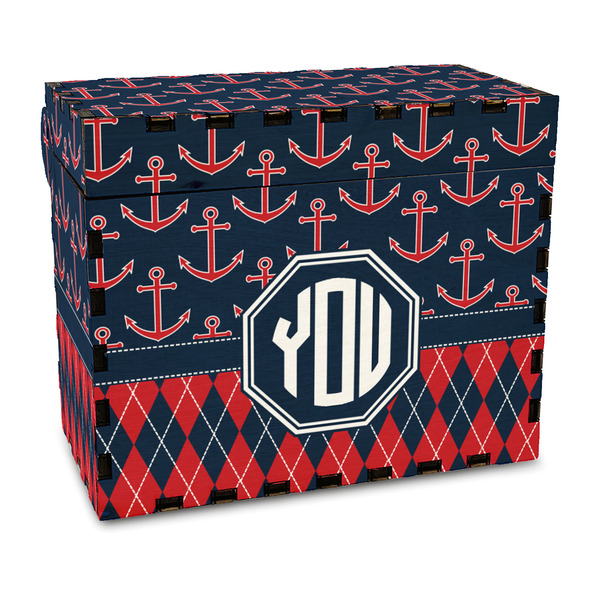 Custom Anchors & Argyle Wood Recipe Box - Full Color Print (Personalized)