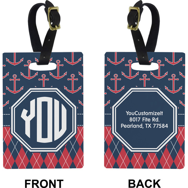 Anchors & Argyle Rectangle Luggage Tag (Front + Back)