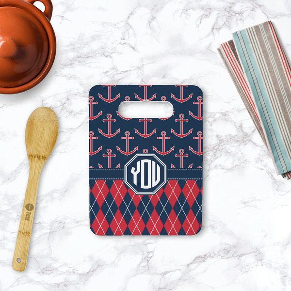 Anchors & Argyle Rectangle Trivet with Handle - LIFESTYLE