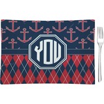 Anchors & Argyle Rectangular Glass Appetizer / Dessert Plate - Single or Set (Personalized)