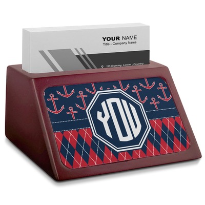 Anchors & Argyle Red Mahogany Business Card Holder (Personalized)