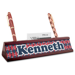 Anchors & Argyle Red Mahogany Nameplate with Business Card Holder (Personalized)