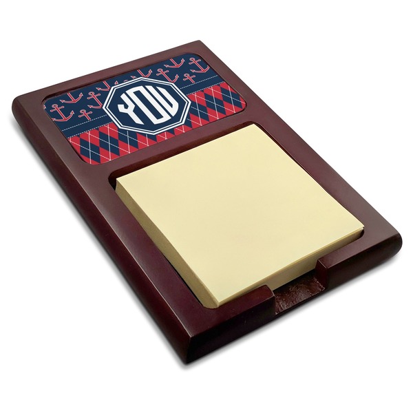 Custom Anchors & Argyle Red Mahogany Sticky Note Holder (Personalized)