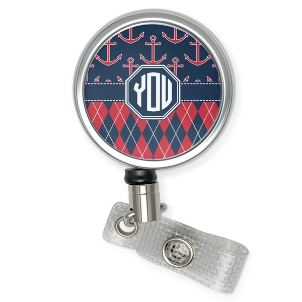 Custom Anchors & Argyle Retractable Badge Reel (Personalized)