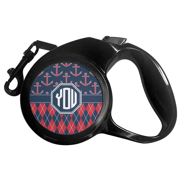 Custom Anchors & Argyle Retractable Dog Leash - Large (Personalized)