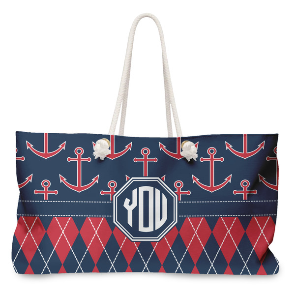 Custom Anchors & Argyle Large Tote Bag with Rope Handles (Personalized)