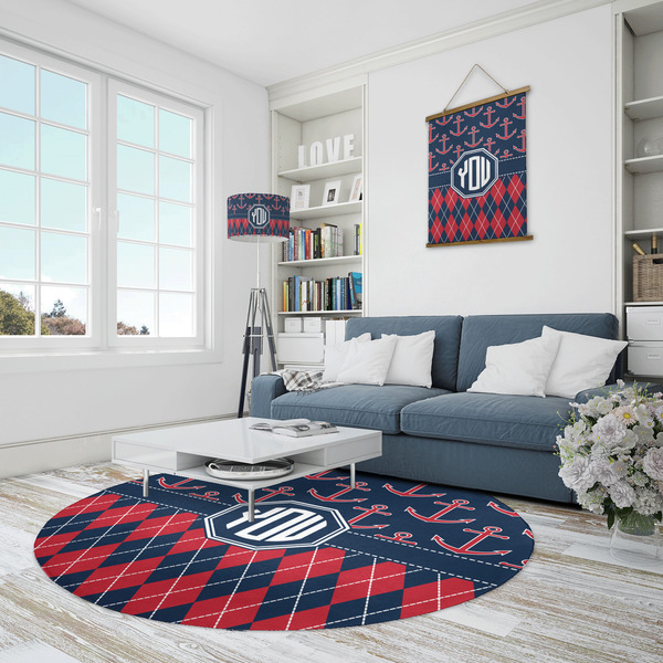 Anchors & Argyle Round Area Rug - IN CONTEXT