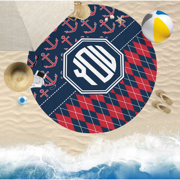 Anchors & Argyle Round Beach Towel Lifestyle