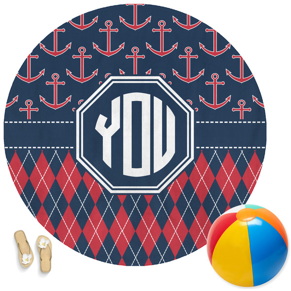 Custom Anchors & Argyle Round Beach Towel (Personalized)