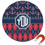 Anchors & Argyle Round Car Magnet - 6" (Personalized)