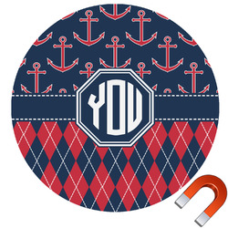 Anchors & Argyle Round Car Magnet - 10" (Personalized)