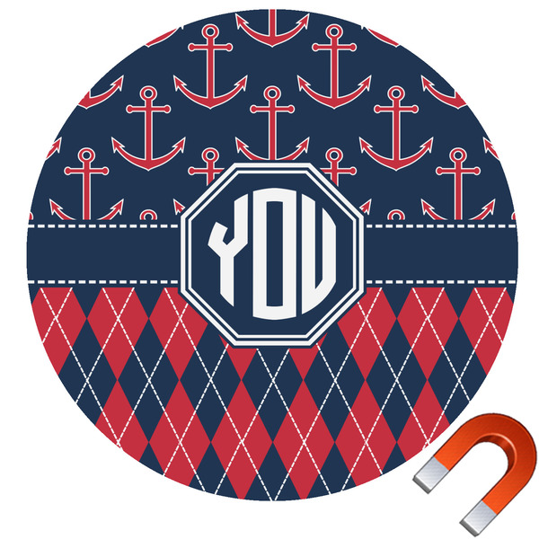 Custom Anchors & Argyle Round Car Magnet - 6" (Personalized)