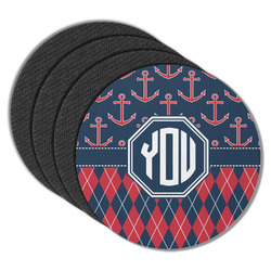 Anchors & Argyle Round Rubber Backed Coasters - Set of 4 (Personalized)