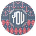 Anchors & Argyle Round Rubber Backed Coaster (Personalized)