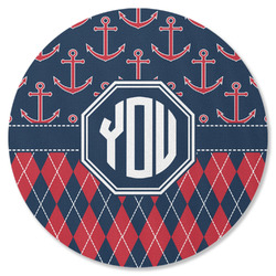 Anchors & Argyle Round Rubber Backed Coaster (Personalized)