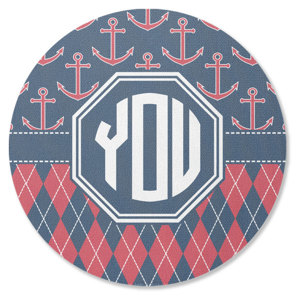Custom Anchors & Argyle Round Rubber Backed Coaster (Personalized)