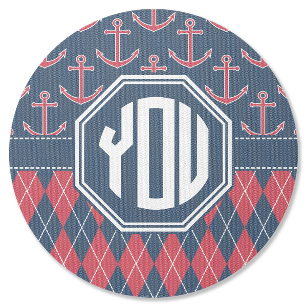 Anchors & Argyle Round Coaster Rubber Back - Single