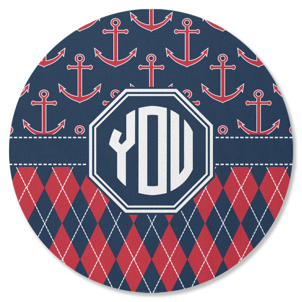 Custom Anchors & Argyle Round Rubber Backed Coaster (Personalized)