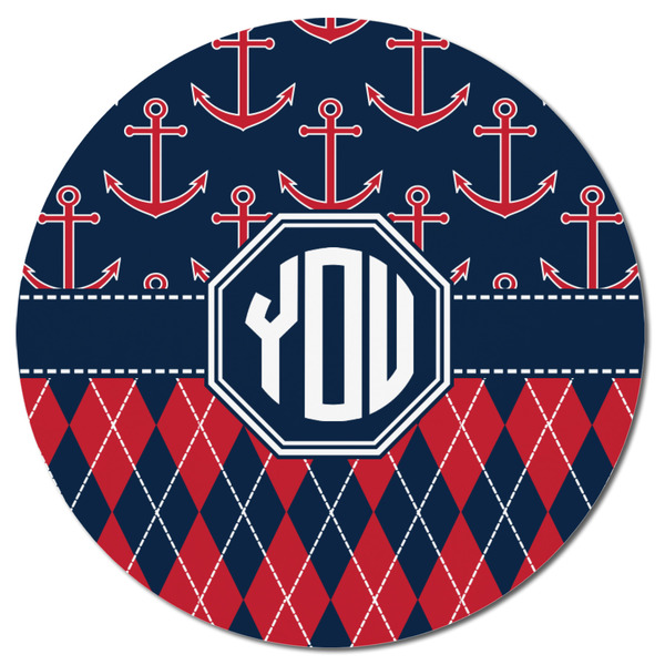 Anchors & Argyle Round Fridge Magnet - FRONT