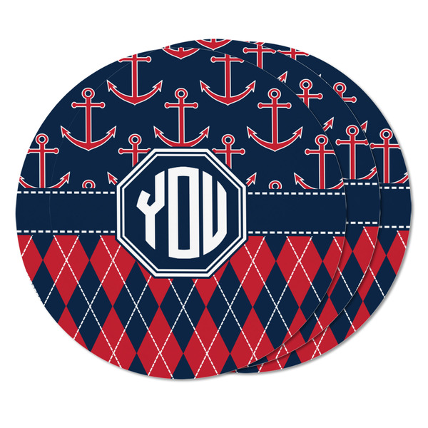 Anchors & Argyle Round Fridge Magnet - THREE