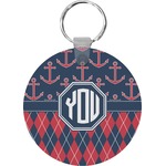 Anchors & Argyle Round Plastic Keychain (Personalized)