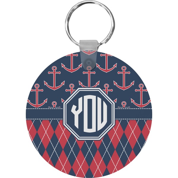 Custom Anchors & Argyle Round Plastic Keychain (Personalized)