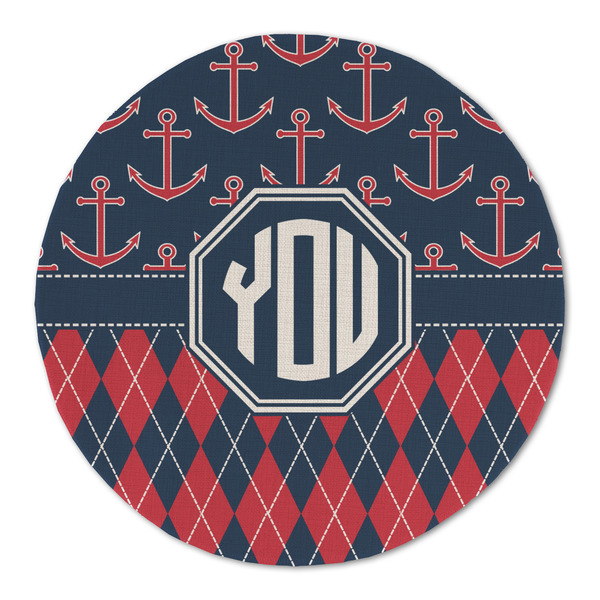 Custom Anchors & Argyle Round Linen Placemat - Single Sided (Personalized)