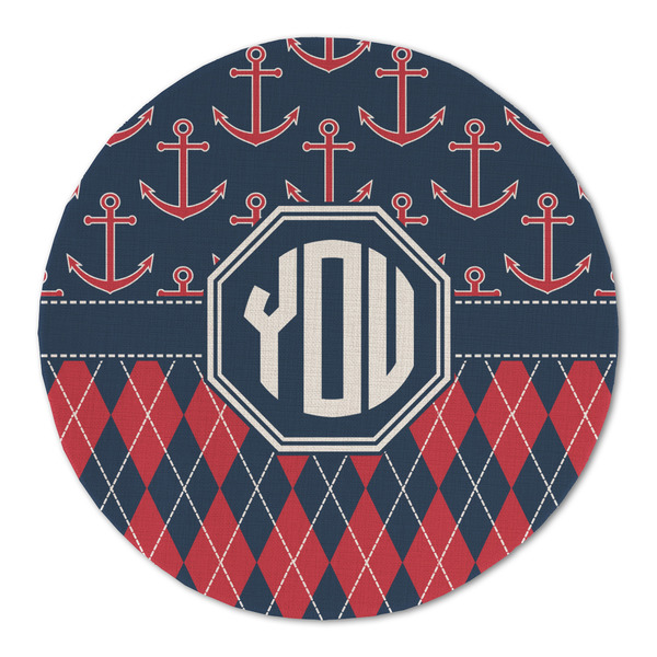 Anchors & Argyle Round Linen Placemats - FRONT (Single Sided)