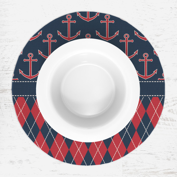 Anchors & Argyle Round Linen Placemats - LIFESTYLE (single)