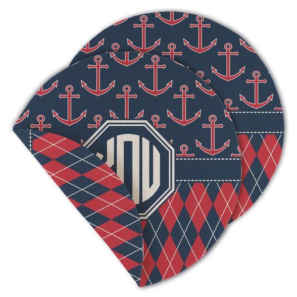 Custom Anchors & Argyle Round Linen Placemat - Double Sided - Set of 4 (Personalized)