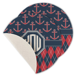 Anchors & Argyle Round Linen Placemat - Single Sided - Set of 4 (Personalized)