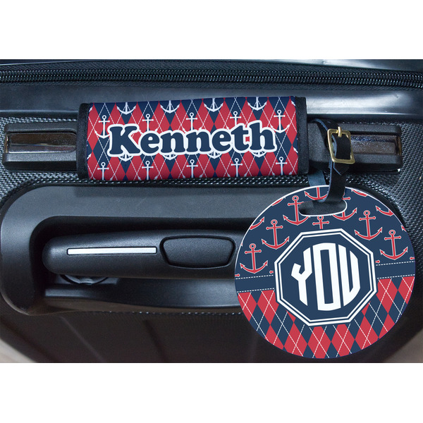 Anchors & Argyle Round Luggage Tag & Handle Wrap - In Context