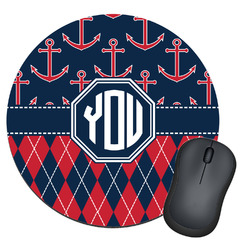 Anchors & Argyle Round Mouse Pad (Personalized)