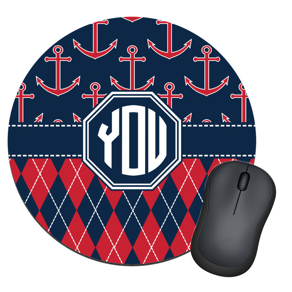 Custom Anchors & Argyle Round Mouse Pad (Personalized)
