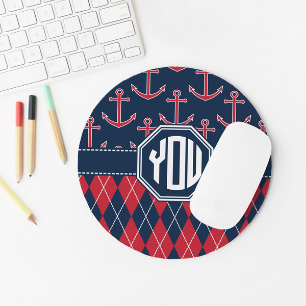 Anchors & Argyle Round Mousepad - LIFESTYLE 2