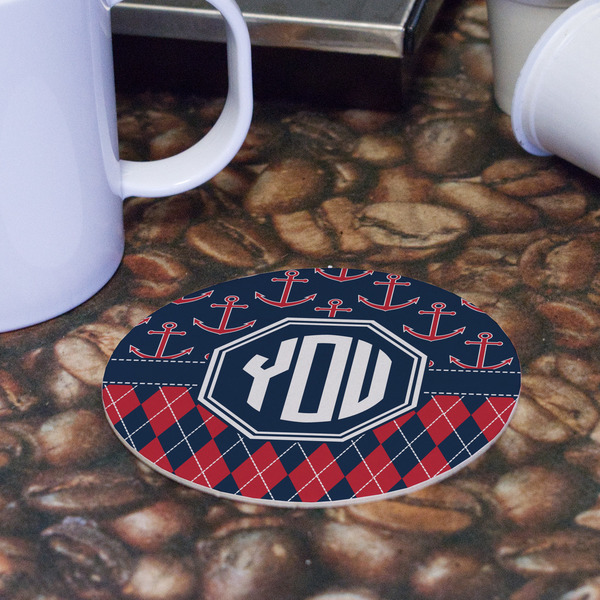 Anchors & Argyle Round Paper Coaster - Front
