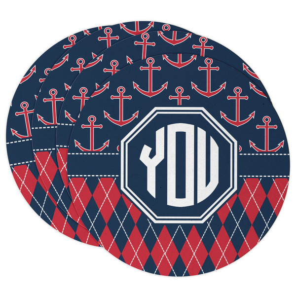 Custom Anchors & Argyle Round Paper Coasters w/ Monograms