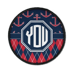 Anchors & Argyle Iron On Round Patch w/ Monogram